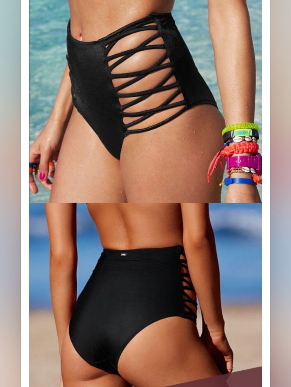 Retired VS PINK High Waisted Strappy Side Classic Cheeky Bikini Bottom Size M